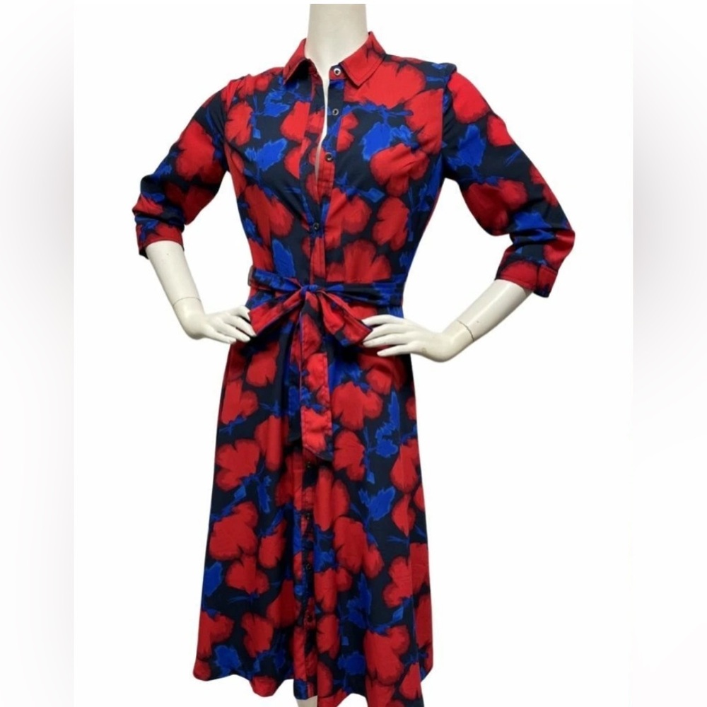 Banana republic flora print 3/4 sleeve shirt dress with pockets